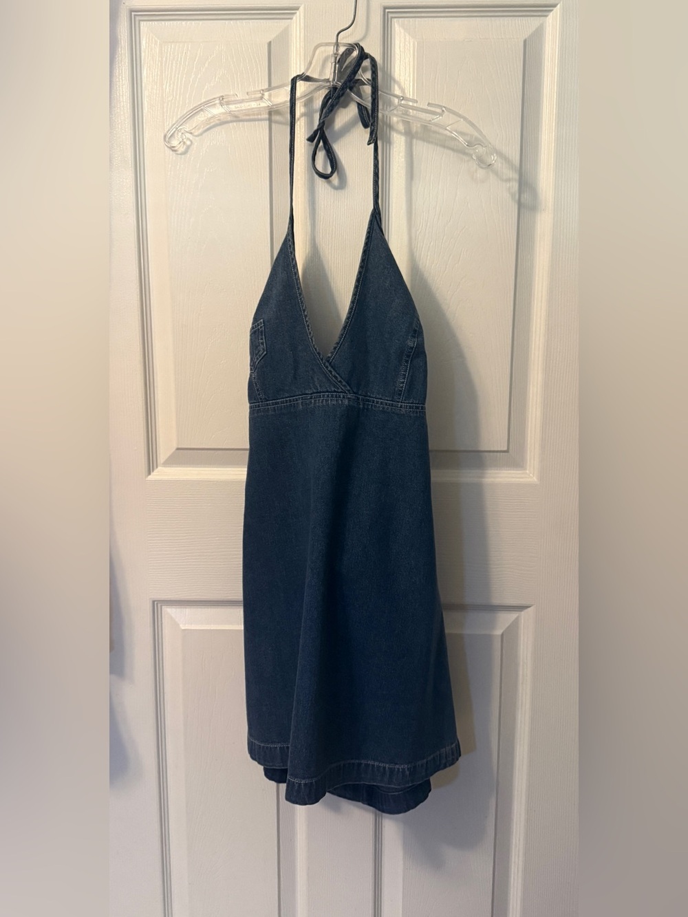 Vintage Esprit blue denim halter mini dress.